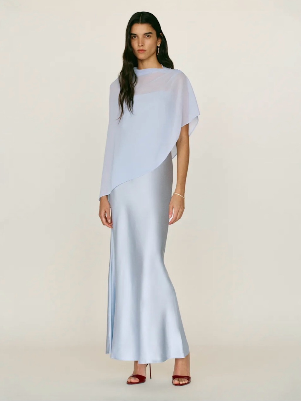 Freshly Dry-Cleaned! Reformation Pale Blue Asymmetric Overlay Maxi Dress With Ca